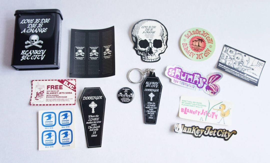 BLANKEY JET CITYジャケット柄スクエア型缶バッジ他13点セット BLANKEY JET CITY オリジナルアルバム6タイトルのアナログ